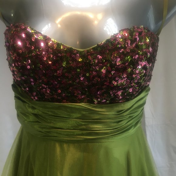 Tulle Sequin BALL GOWN PROM GRAD DRESS Dancing Queen Green Pink Sz XS Fairy - Picture 3 of 16